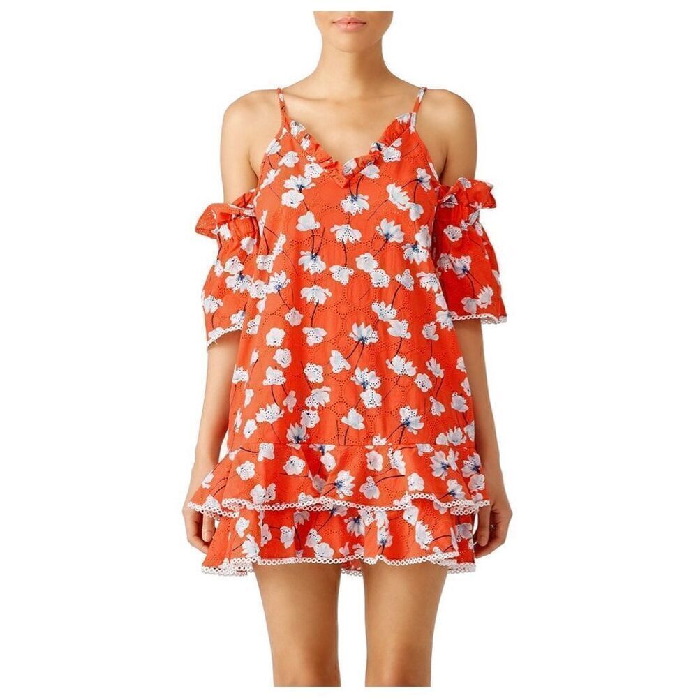 Nicholas Vermilion Floral Bubble Sleeve Cotton Silk Mini Dress Women’s Size 8